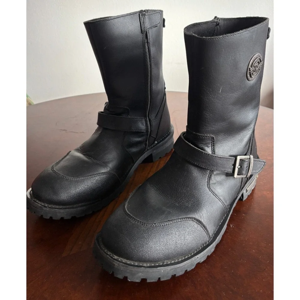 Milwaukee Motorcycle Boots 15 Black Leather Square Biker Oil Resist Harness Goth